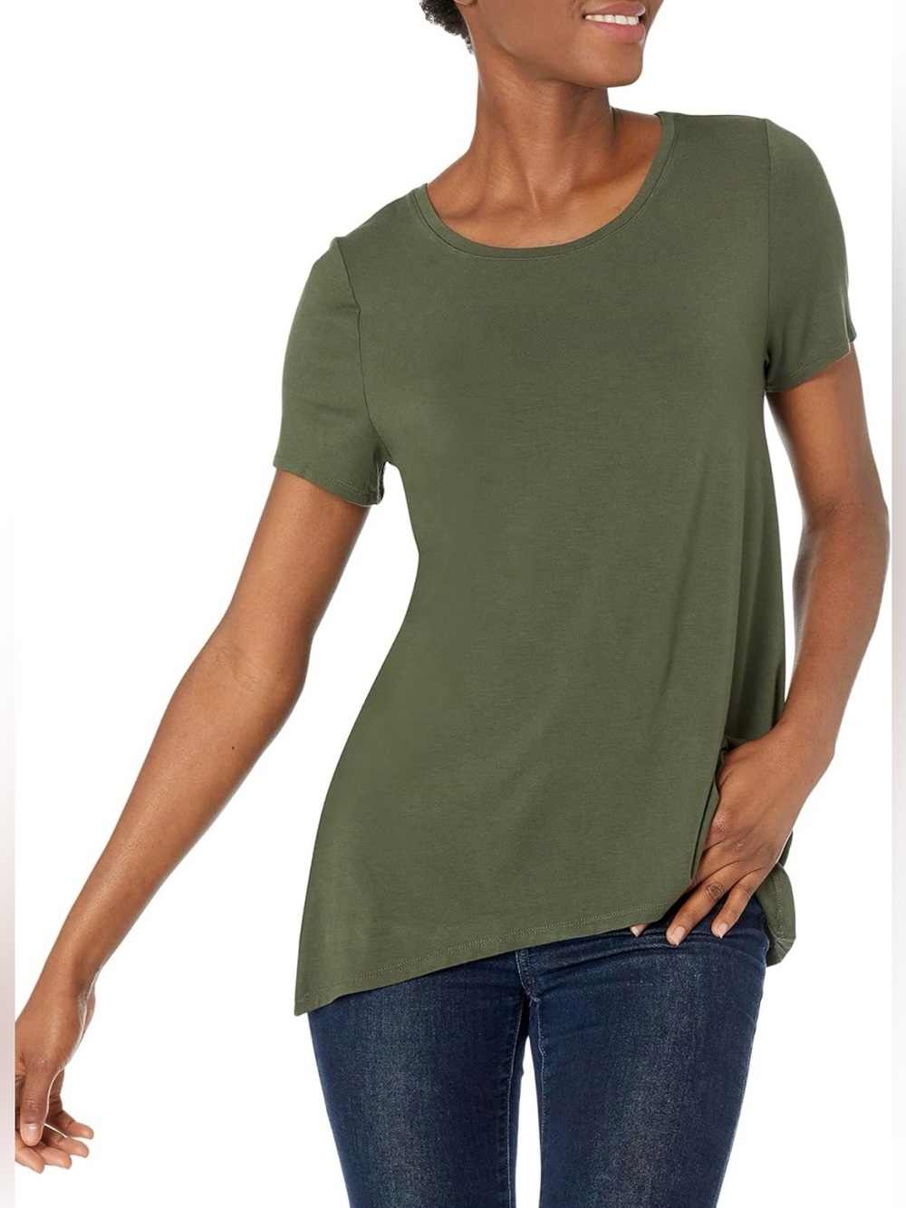 Amazon Essentials Relaxed Fit Swing Tee | Olive Green | Medium | Soft Rayon Blen
